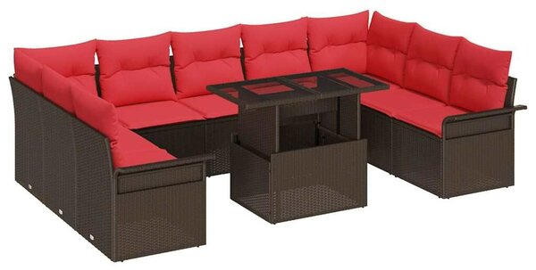 VidaXL Kerti Kanapé Szett párnával párnával 10 pcs Barna Poly Rattan