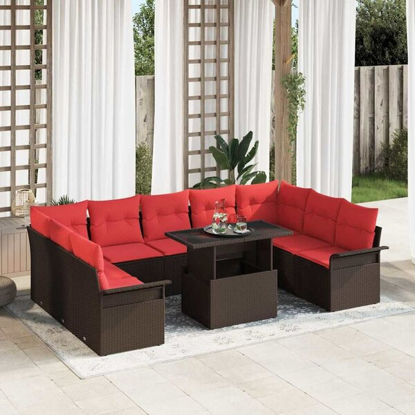 VidaXL Kerti Kanapé Szett párnával párnával 10 pcs Barna Poly Rattan