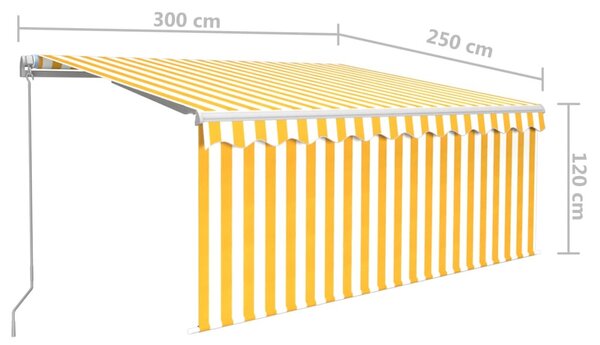 Sárga-fehér kézzel kihúzható LED-es napellenző redőnnyel 3x2,5m