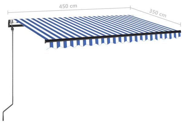 Kék/fehér automata szélérzékelős és LED-es napellenző 450x350cm