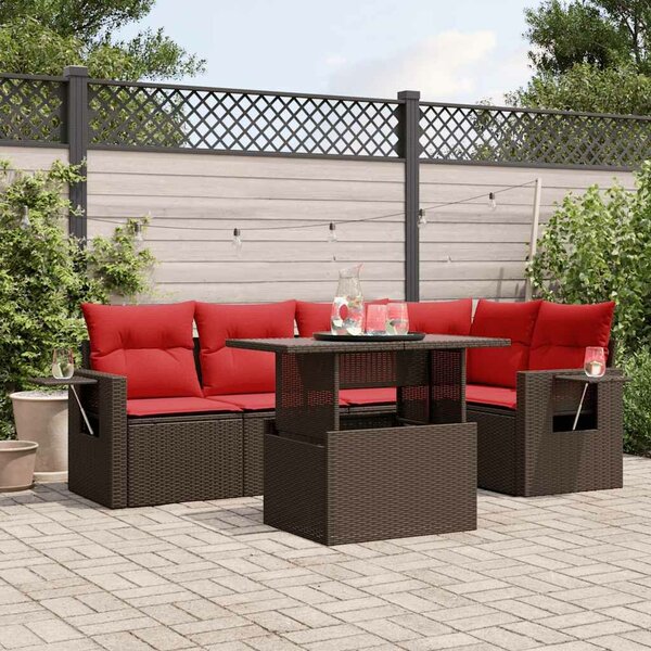 VidaXL 6 db barna polyrattan kerti kanapégarnitúra párnákkal