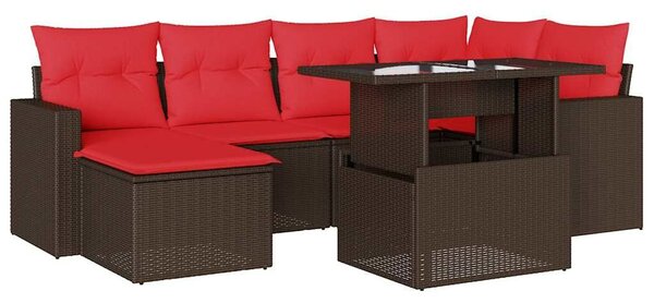 VidaXL 7 db barna polyrattan kerti kanapégarnitúra párnákkal