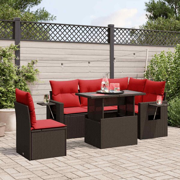 VidaXL 6 db barna polyrattan kerti kanapégarnitúra párnákkal