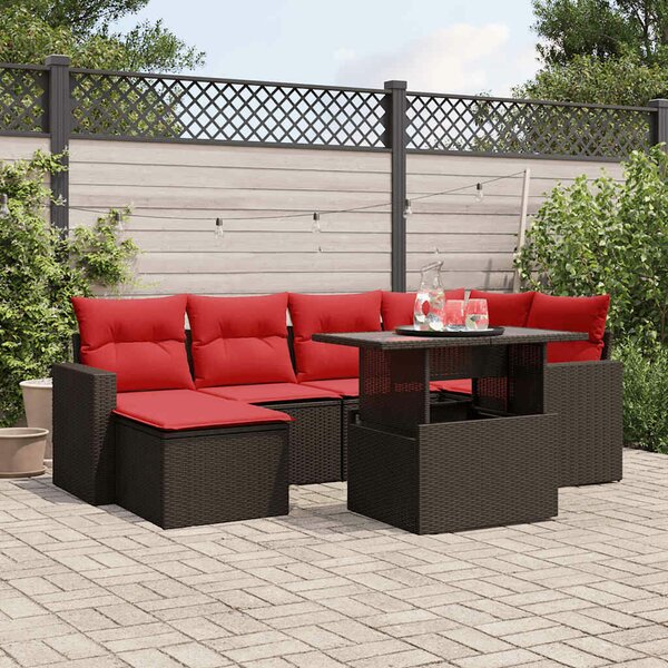 VidaXL 7 db barna polyrattan kerti kanapégarnitúra párnákkal