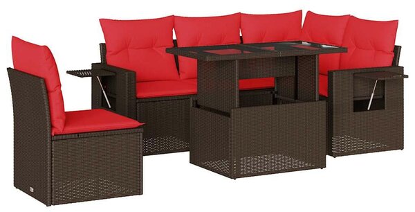 VidaXL 6 db barna polyrattan kerti kanapégarnitúra párnákkal