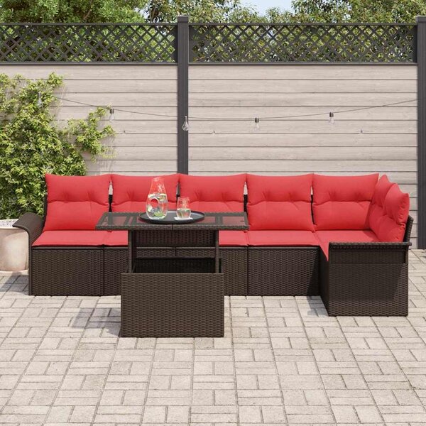 VidaXL Kerti Kanapé Szett párnával 7 pcs Barna Poli rattan