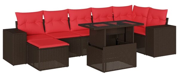 VidaXL 8 db barna polyrattan kerti kanapégarnitúra párnákkal