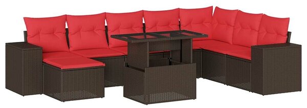 VidaXL 9 db barna polyrattan kerti kanapégarnitúra párnákkal