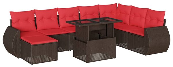 VidaXL 9 db barna polyrattan kerti kanapégarnitúra párnákkal