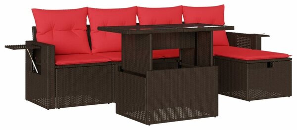 VidaXL 6 db barna polyrattan kerti kanapégarnitúra párnákkal