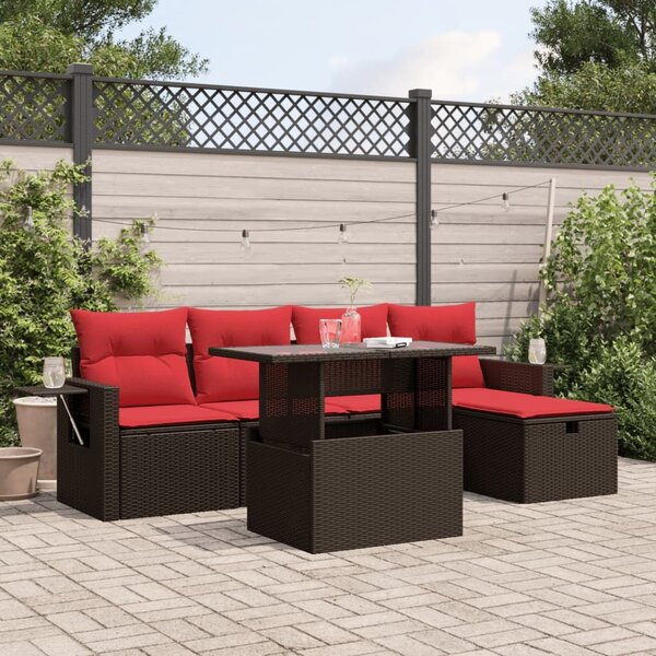 VidaXL 6 db barna polyrattan kerti kanapégarnitúra párnákkal