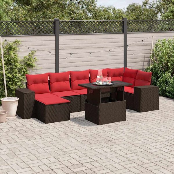 VidaXL 8 db barna polyrattan kerti kanapégarnitúra párnákkal