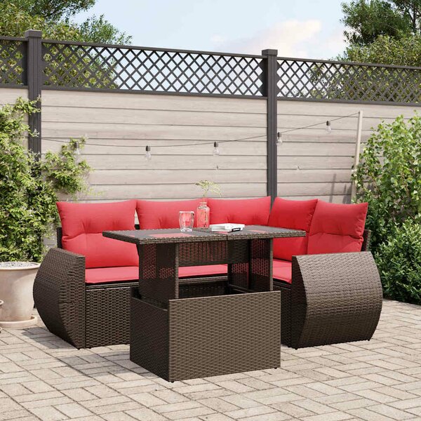 VidaXL 5 db barna polyrattan kerti kanapégarnitúra párnákkal
