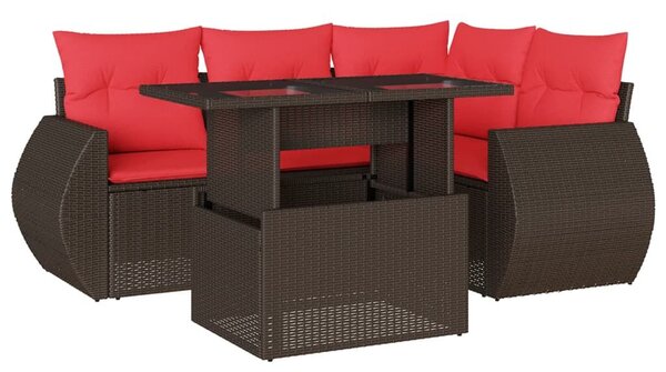 VidaXL 5 db barna polyrattan kerti kanapégarnitúra párnákkal