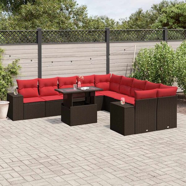 VidaXL 11 db barna polyrattan kerti kanapégarnitúra párnákkal