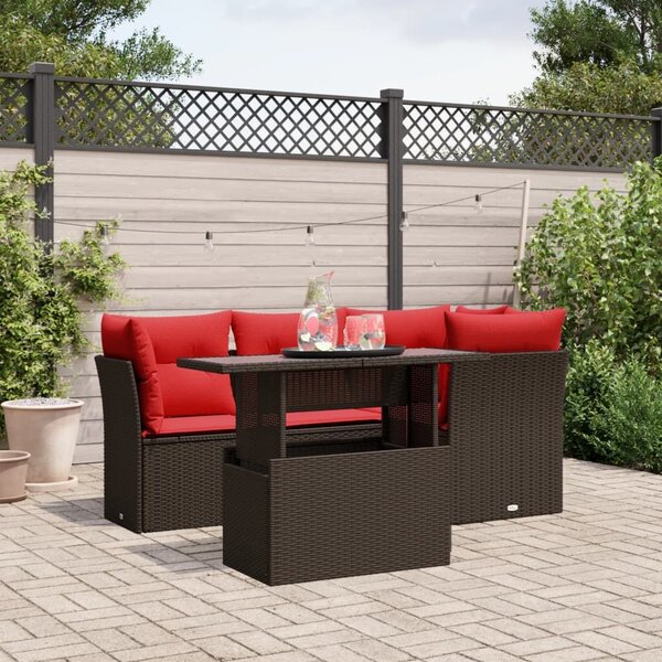 VidaXL 5 db barna polyrattan kerti kanapégarnitúra párnákkal