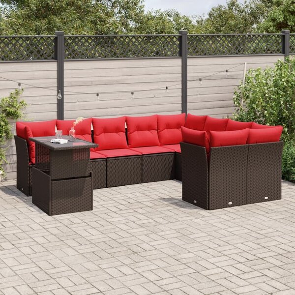 VidaXL 10 db barna polyrattan kerti kanapégarnitúra párnákkal