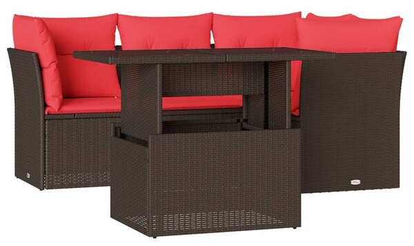 VidaXL 5 db barna polyrattan kerti kanapégarnitúra párnákkal