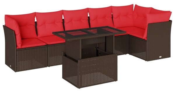 VidaXL 7 db barna polyrattan kerti kanapégarnitúra párnákkal