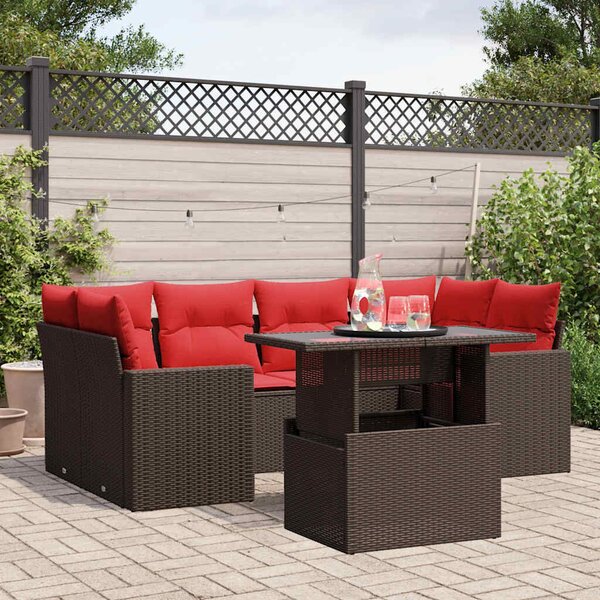 VidaXL 7 db barna polyrattan kerti kanapégarnitúra párnákkal