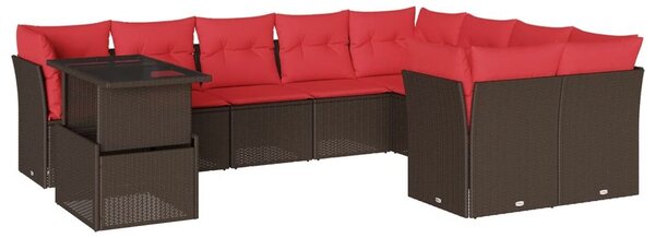 VidaXL 10 db barna polyrattan kerti kanapégarnitúra párnákkal
