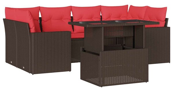 VidaXL 7 db barna polyrattan kerti kanapégarnitúra párnákkal