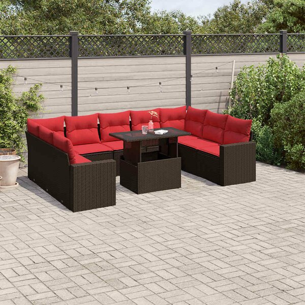 VidaXL 10 db barna polyrattan kerti kanapégarnitúra párnákkal