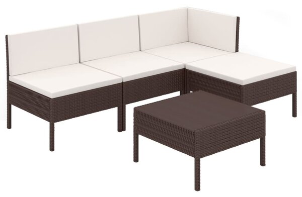 5 részes barna polyrattan kerti bútorszett párnákkal