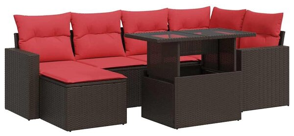 VidaXL 7 részes barna polyrattan akácfa kerti ülőgarnitúra párnákkal