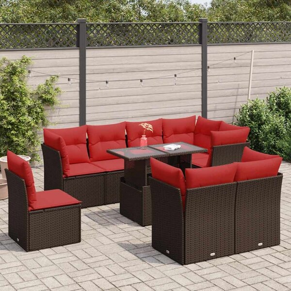 VidaXL 9 részes barna polyrattan akácfa kerti ülőgarnitúra párnákkal