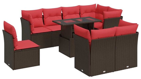 VidaXL 9 részes barna polyrattan akácfa kerti ülőgarnitúra párnákkal