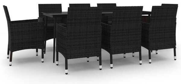 9 részes polyrattan és üveg kerti étkezőgarnitúra párnákkal