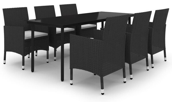 7 részes polyrattan és üveg kerti étkezőgarnitúra párnákkal
