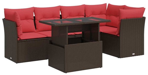 VidaXL 6 részes barna polyrattan akácfa kerti ülőgarnitúra párnával
