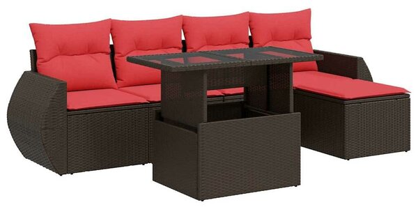 VidaXL 6 részes barna polyrattan akácfa kerti ülőgarnitúra párnával