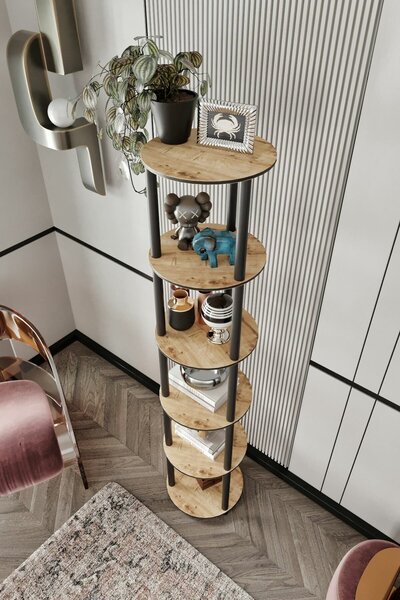 Hanah Home Tölgyfa Könyvespolc 6 Szintes Kerek - Tölgy