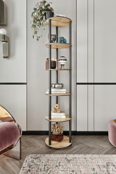 Hanah Home Tölgyfa Könyvespolc 6 Szintes Kerek - Tölgy