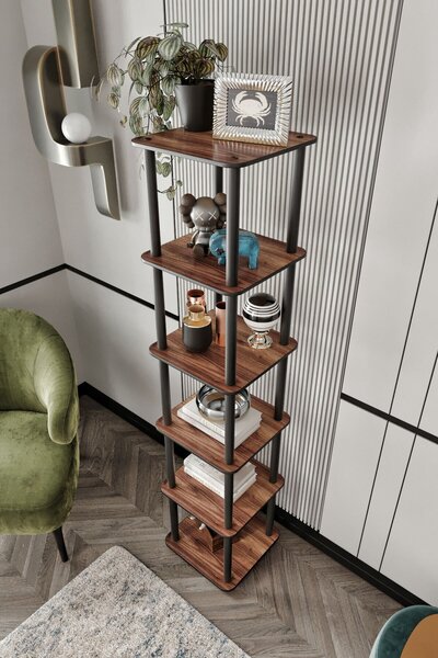 Hanah Home Diófa Könyvespolc, 6 szintes, négyzet alakú - Diófa