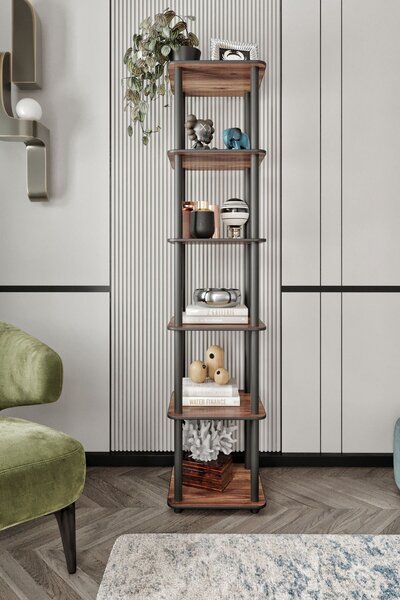 Hanah Home Diófa Könyvespolc, 6 szintes, négyzet alakú - Diófa