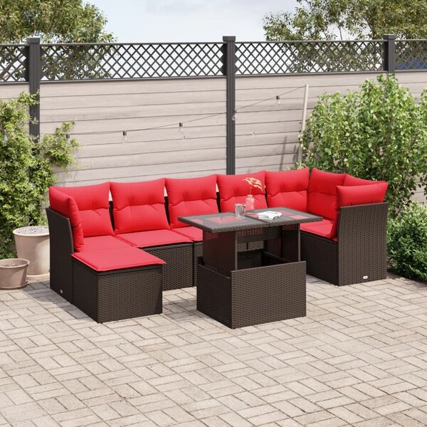 VidaXL 8 db barna polyrattan kerti kanapégarnitúra párnákkal
