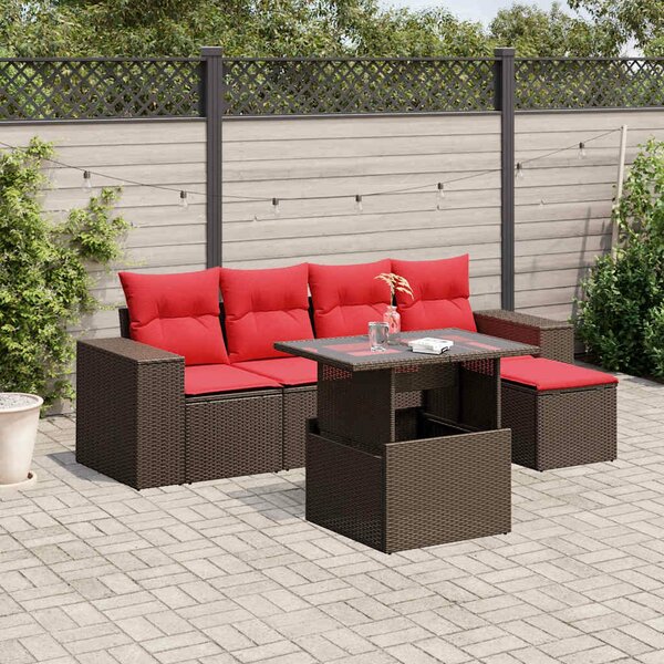 VidaXL 6 db barna polyrattan kerti kanapégarnitúra párnákkal