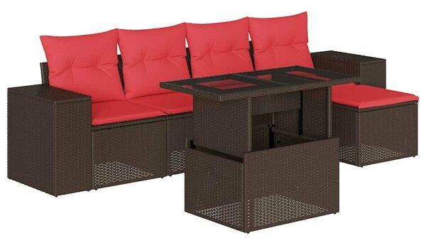 VidaXL 6 db barna polyrattan kerti kanapégarnitúra párnákkal