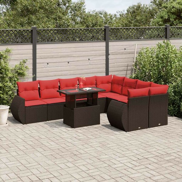 VidaXL 10 db barna polyrattan kerti kanapégarnitúra párnákkal