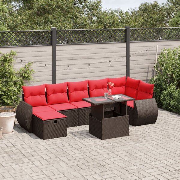 VidaXL 8 db barna polyrattan kerti kanapégarnitúra párnákkal