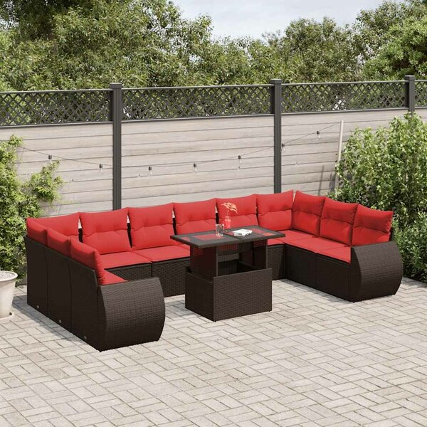 VidaXL 11 db barna polyrattan kerti kanapégarnitúra párnákkal