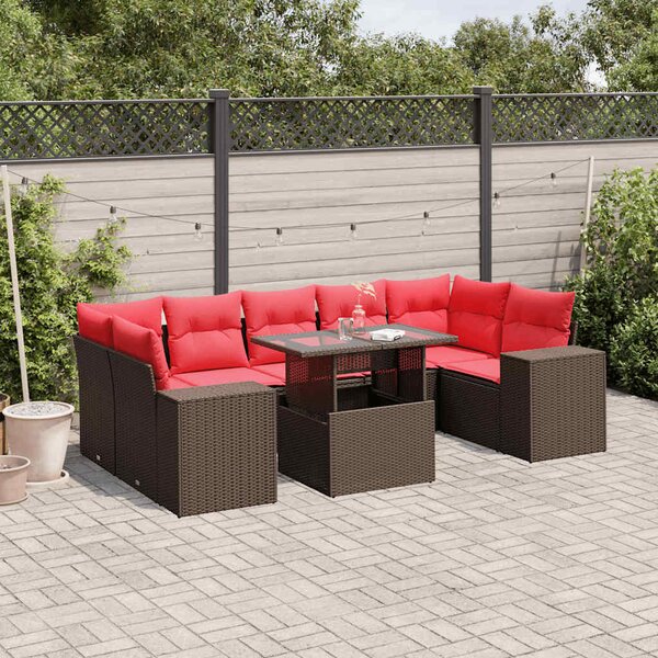 VidaXL 8 db barna polyrattan kerti kanapégarnitúra párnákkal