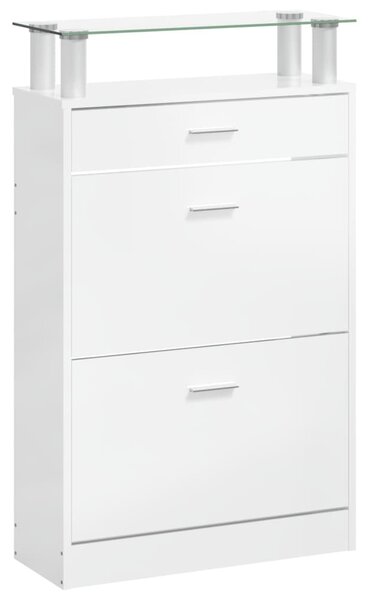 Magasfényű fehér szerelt fa cipőszekrény 63x24x104 cm