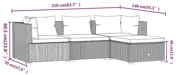 4 részes szürke polyrattan kerti ülőgarnitúra párnákkal