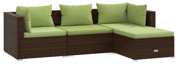 4 részes barna polyrattan kerti bútorszett párnákkal