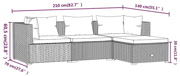 4 részes barna polyrattan kerti ülőgarnitúra párnákkal